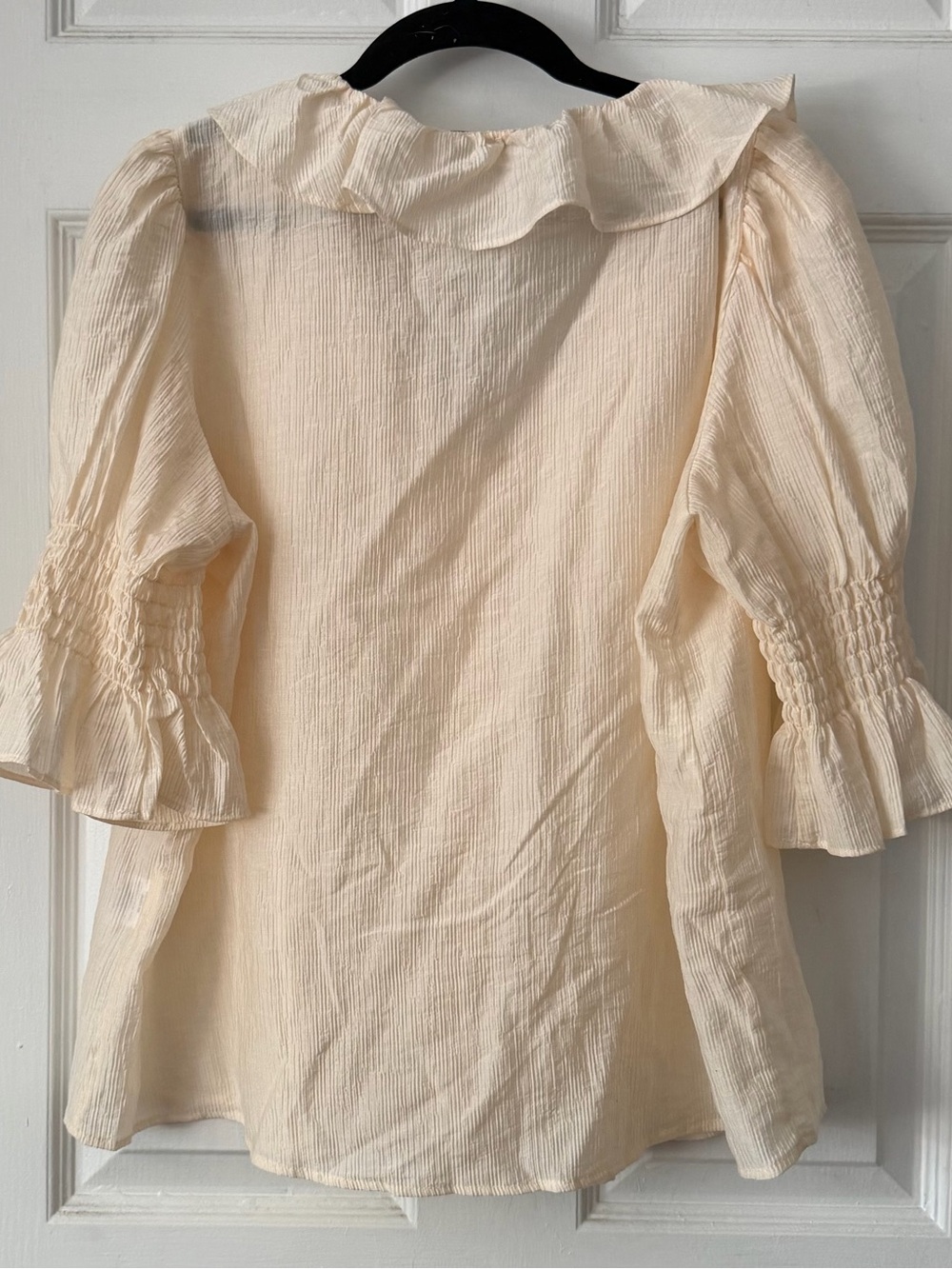 Laura Ashley Sheer Ruffle Blouse Button Front 3/4 Sleeve Romantic Top size large - Picture 2 of 3